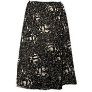 Maggy London Skirt Size 12 Large Silk Maxi Black Ivory Wrap Abstract Floral