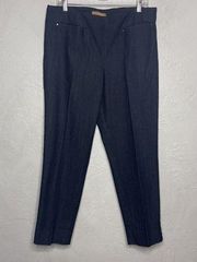 Ellen Tracy Size 12 Pants Straight Leg Ankle Cropped Side Zip Blue Stretch Work