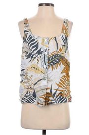 NWT C&C California Tropical Print Linen Button Front Tank Summer Top Size Small