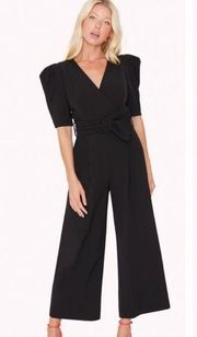 NWT Black Halo Maricopa Belted Puff Sleeve Black Jumpsuit Size 2