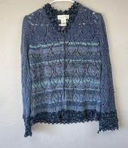 Susan Bristol Blue Cardigan S Button Front Open Knit Vintage