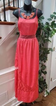 Ali & Kris Womens Coral 100% Polyester Square Neck Sleeveless Maxi Dress Large