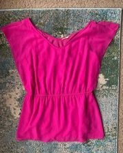 Gianni Bini hot pink flutter sleeve peplum blouse, size large