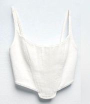 white denim corset zip up top Zara