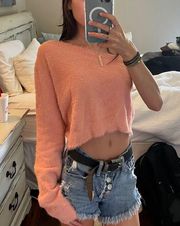 Lelis Pink Fuzzy One Shoulder Long Sleeve Cropped Sweater