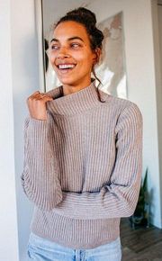 Lulus Stay Snug Ribbed Turtleneck Sweater Small Heather Gray