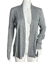 Dana Buchman Open Cardigan Sweater Marled Gray Long Sleeve Rib Knit Details