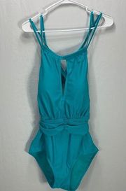 Halter Style Scoop Back Teal One Piece Swimsuit Size M