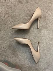 Beige Leather Pointy Heels