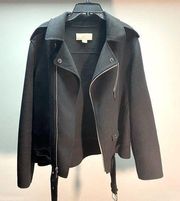 Michael Kors Womens Classic Wool Blend Black Moto XL Jacket Zip Belted