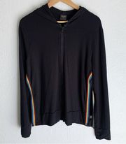 Terez Side-split Rainbow Trim Hoodie Black Sz Large