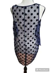 DEREK LAM Size 6 Crosby Navy Silk Polka Dot Silk Sleeveless Blouse