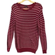 American Apparel Womens Stripe Soft Knit Sweater M Burgundy Red Pullover Stretch