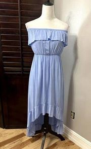 Nine Bird Womens A Line Dress Blue High Low Off Shoulder Strapless S