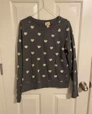 Grey Pullover Sweatshirt With Hearts