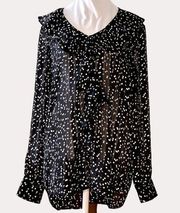 Isaac Mizrahi IMNYC Sheer Chiffon Ruffle Polka Dot Blouse Top S fi