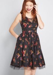 NWOT  Delightful Sight Black Floral Dress Mesh Mini Cocktail Party New