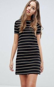 Pull&Bear Casual Summer Black Stripe Jersey T-Shirt Dress Size M