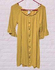 Naïf mustard Yellow gauzy Short Dress quarter sleeve cold shoulder look small