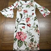 Size L Floral 3/4 Bell Sleeve Bodycon Dress