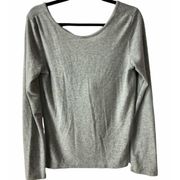 Alya Shirt Women Medium Marled Gray Scoop Neck Twist Back Soft Knit Long Sleeve