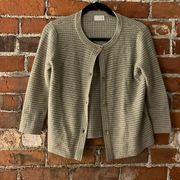 TSE CASHMERE Tick Stitch Ribbed Cardigan, wool/cashmere blend, oatmeal, size XS