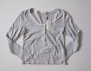 NWT AG Jeans The Aiden Henley in Medium Heather Gray Striped Tee Top XS $148