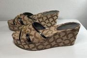 Coach Women's Carissa Wedge Sandals Shoes Size 7B Brown Logo Slip-OnCoach