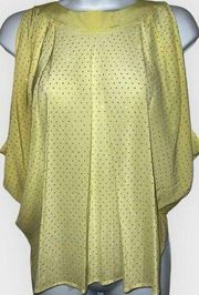 FINAL PRICE Bebe  Mulberry  Silk Lemon Yellow Gold Textured Open Back Top NWOT M