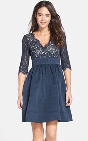 Blue Lace & Faille Cocktail Dress. Size 14.