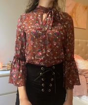 Floral Keyhole Bow Blouse