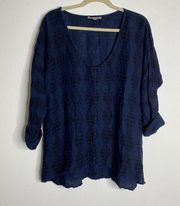 Flax Button V Neck Tunic Top Size Small