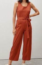 Everlane The Luxe Cotton Jumpsuit Orange Crop Sleeveless Tie Waist Size Small