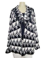 Once Again Womens Black & White Fuzzy Eyelash Cardigan Sweater Size Large