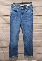 Zara Medium Wash The Bootcut Raw Hem High-Rise Crop Bootcut Women's Jeans Size 4