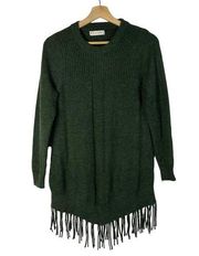 Jon & Anna Pine Green Crewneck Fringe Hem Sweater S