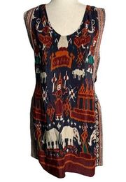 Calypso St Barth Ikat Silk Mini Dress XS Blue Elephants Scoop Neck Sleeveless