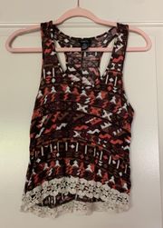 Rue 21 Print tank With Lace Trim