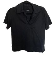 Everlane  The Retro Jersey Polo Shirt Womens Black Organic Cotton Boxy XS