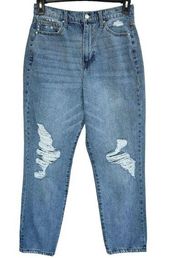RSQ JRS SZ 9 Straight Jeans Hi-Rise Zip-Fly Frayed Hems Distressed Medium Wash