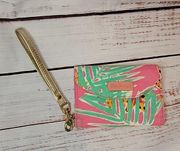 Lilly Pulitzer Bright Pink Green Y2K Palm Leaf Mini Wristlet Wallet