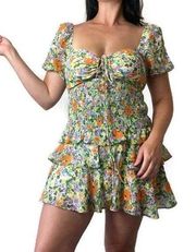 The Label Garland Tiered Floral Print Sweetheart Mini Dress Size Small