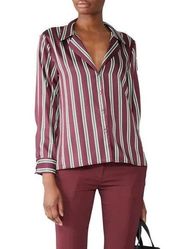 Alexis Maroon + Green Striped Samwell Satin Camp Shirt - Small