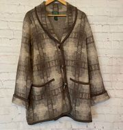 Lauren Ralph Lauren Women's Jacket Size Large 100% Wool Plaid Cream Brown Toggle