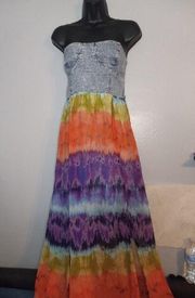 Mimi Chica denim/tie dye strapless dress