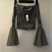 NWT black white checkered off shoulder crop top Sz 4 us