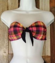 𝅺ISAAC Mizrahi RETRO Pink Plaid Bikini Bandeau Halter Top