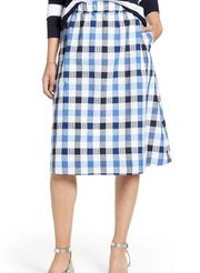 1901 blue plaid seersucker stretch cotton skirt XS