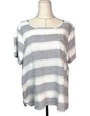 St. Tropez White Gray 100% Linen Striped Short Sleeve Pullover Top Size XL