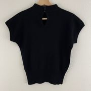 Vintage 80s Black Lambswool Angora Blend Sequin Mock Neck Short Sleeve Sweater